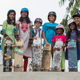 The young skaters and Atita Verghese on the top of a bowl.